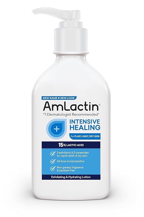 AmLactin Intensive Healing Body Lotion for Dry Skin – 7.9 oz Pump Bottle & Ultra Smoothing-4.9 oz Body & Hand Cream with 15% Lactic Acid-Exfoliator and Moisturizer for Rough and Bumpy Dry Skin