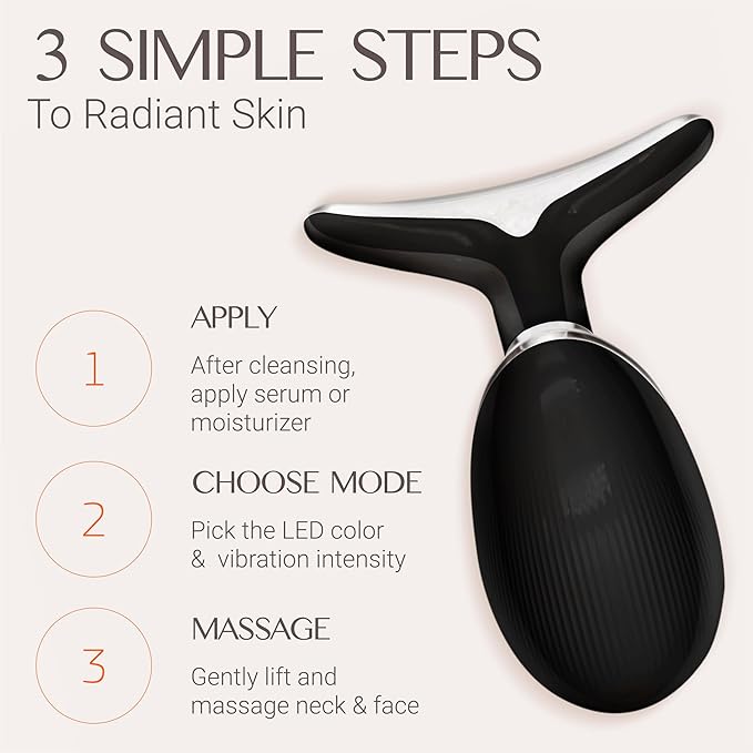7-Color LED Face Massager With Display & Adjustable Vibration Intensity, Heating 3 in 1 Black Red Light Device, Skin Tightening Facial Massager