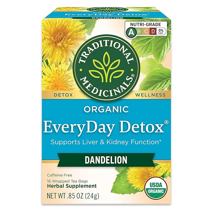 Traditional Medicinals Tea, Organic EveryDay Detox Dandelion, Supports Healthy Liver & Kidney Function, Detox, 16 Tea Bags