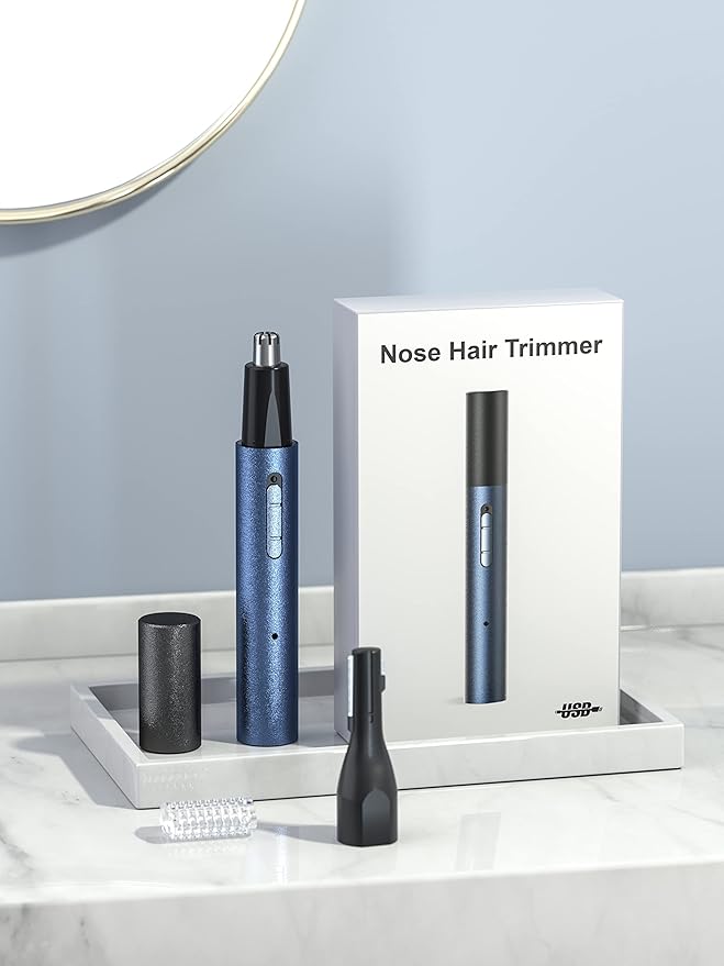 AHHFEI Nose & Ear Hair Trimmer, 5 in 1 Rechargeable USB Trimmer for Men & Women, Painless & Easy Cleansing, Blue