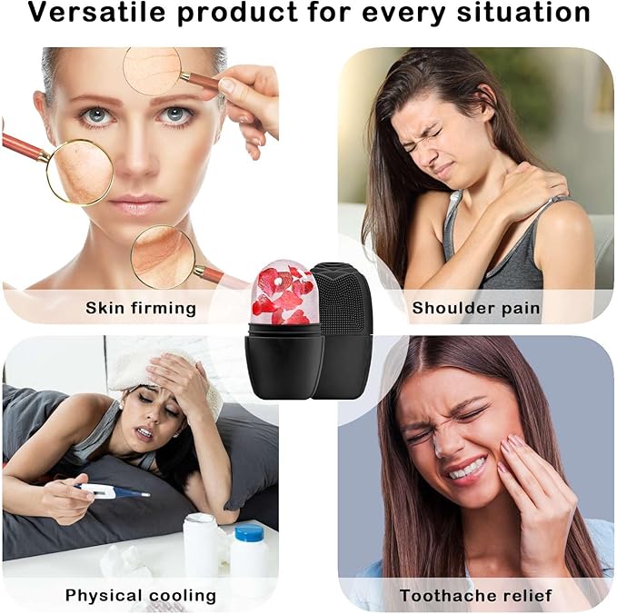 KOGITI Ice Mold for Face & Eye, Beauty Facial Roller, Puffiness Relief Massage Skin Care Tool, Ice Cube Holder (Brush-Black)