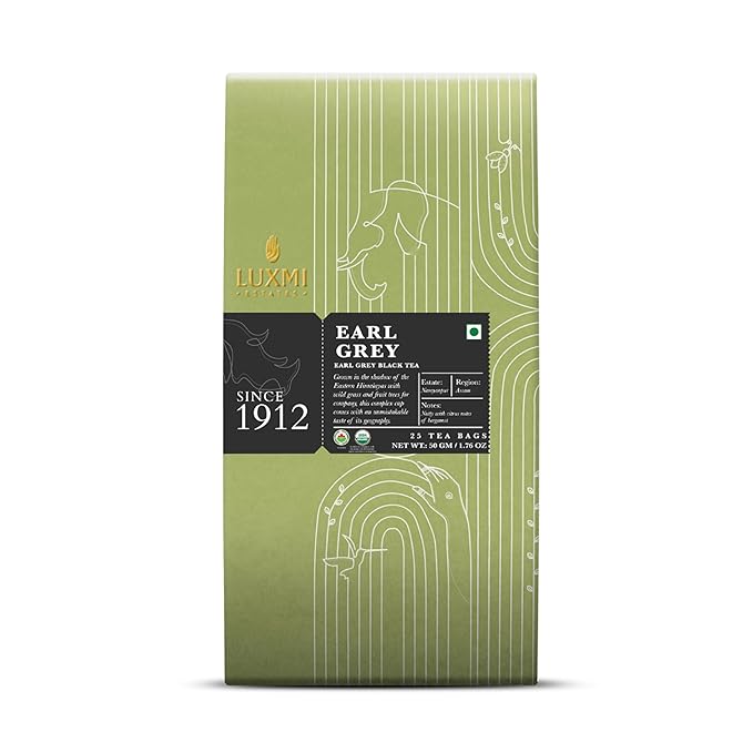 Luxmi Estates Garo Hills Earl Grey Tea 25 Tea Bags (50g) Pack | Certified Organic Black Tea