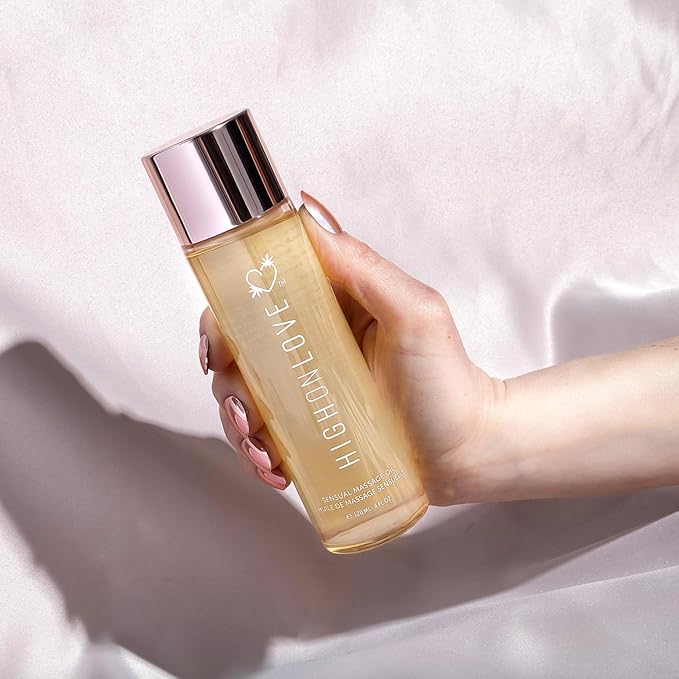 HIGHONLOVE Natural Body Oil with Hemp Seed, Grape Seed, & Vitamin E Oil - Moisturizing Body Glow with a Non-Greasy, Glowy Finish (120 ml) (Tropical Sunset)