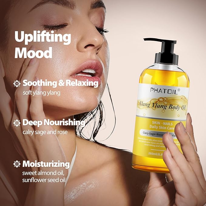 Ylang Ylang Body Oil 260ML & Grapefruit Body Oil 260ML Large Bottle Body Oil for Moisturizing Skin