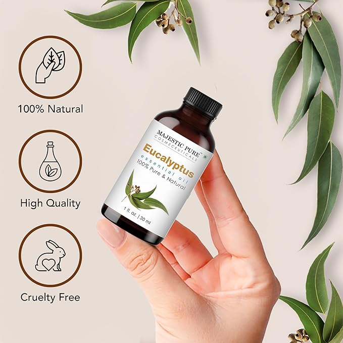 Majestic Pure Eucalyptus Essential Oil - 100% Pure Eucalyptus Oil for Aromatherapy, Massage & Topical Uses, Perfect for Diffuser & Essential Oil Diffuser - 1 Fl Oz