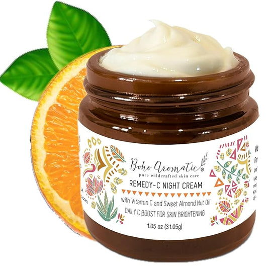 Vitamin C Night Cream for Face, Brightening Vitamin C Moisturizer Face Cream – Hydrating Rich Night Cream in Eco-Friendly Glass Jar, cruelty free by Boho Aromatic Remedy-C