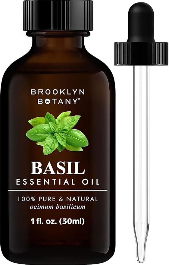 Brooklyn Botany Basil Essential Oil – 100% Pure and Natural – Premium Grade Oil with Dropper - for Aromatherapy and Diffuser - 1 Fl Oz