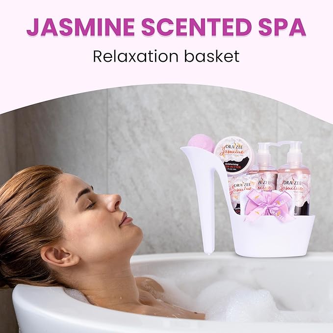 Draizee Mothers Day Gifts for Mom-Spa Gift Baskets for Women-8 Pcs Luxury Jasmine Scented Heel Shoe Design Bath and Body Spa Set Self Care Package for Women, Presents for Mom-Body Care Set for Her