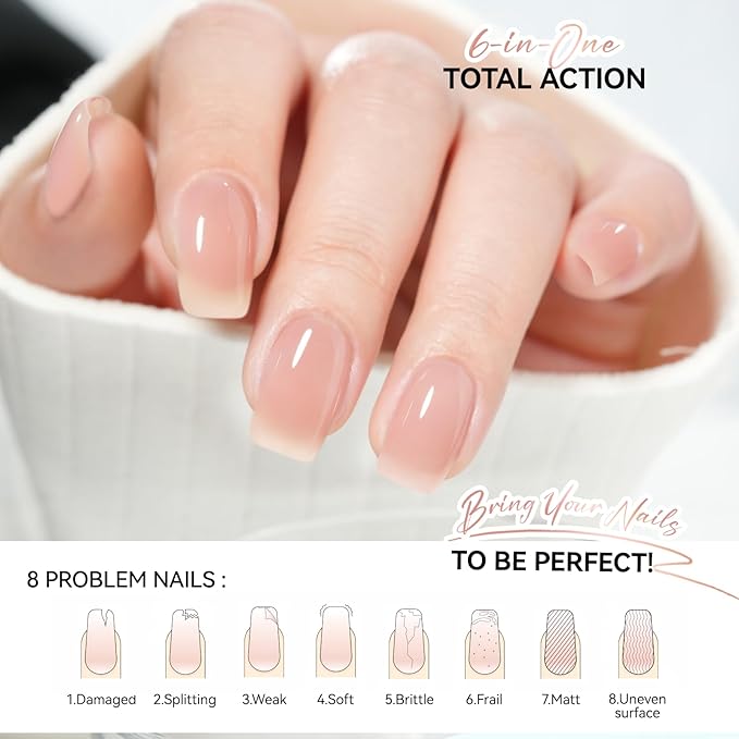 Gelike EC Nail Strengthener for Woman: Nude Blush 15ml 6 in 1 Natural Nail Hardener Extra Strong and Growth - Nail Polish Hardener for Weak and Damaged Nails