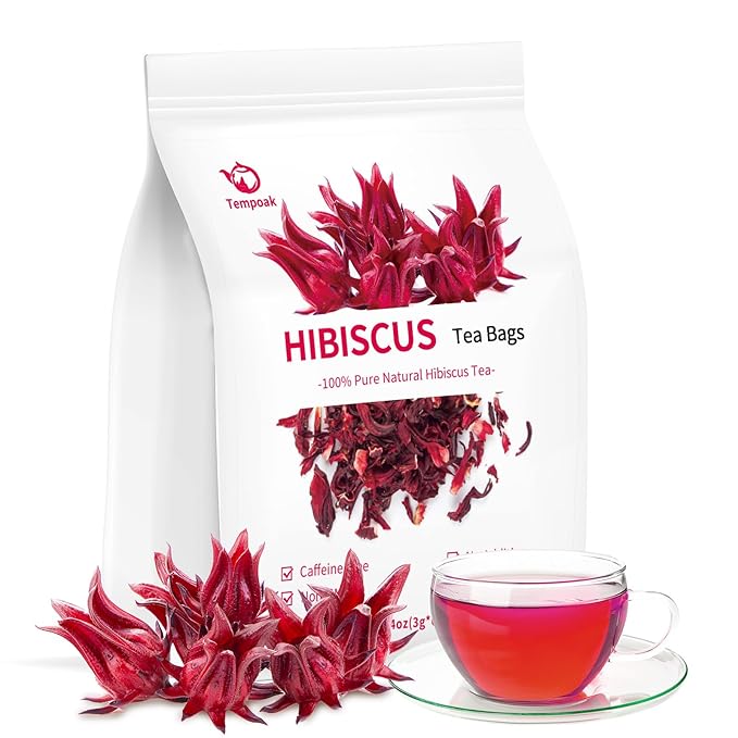 Tempoak Hibiscus Flowers Tea Bags - 60bags Pure & Natural Hibiscus Tea Herbal Tea, Caffeine Free, No Additives, No Sugar, Non-gmo, No Gluten