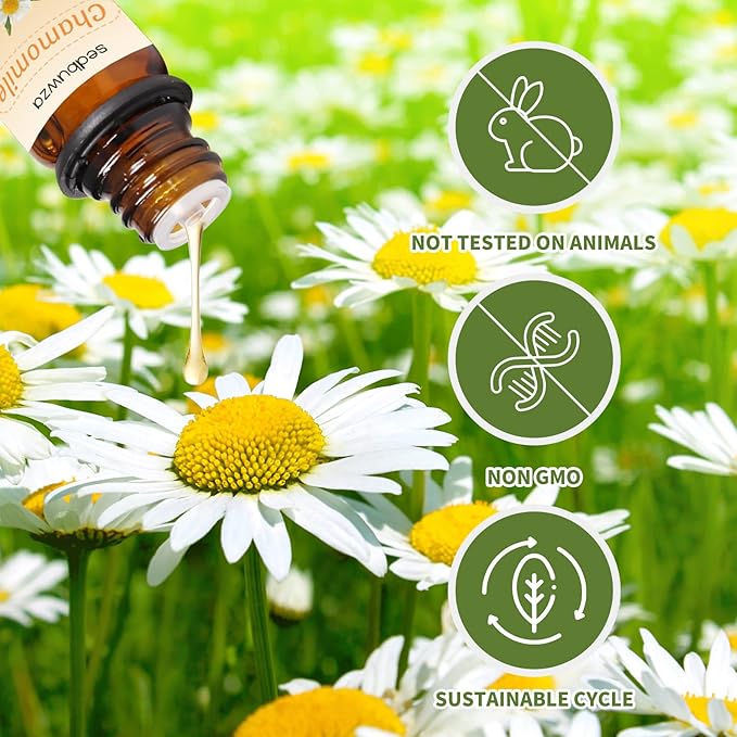 Sedbuwza Sandalwood Chamomile Essential Oil Set, Sandalwood Fragrance Oil Chamomile Scent Oil Set for Diffuser, Aromatherapy, Massage, Soap, Candle Making 2 x 10 ml