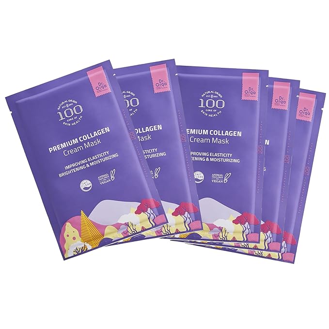 Dr. Orga OEM Premium Bio-Collagen Real Deep Mask, Hydrating Overnight Hydrogel Face Mask, Pore Minimizing, Elasticity Improvement, Gluten-free, 5 Masks per Pack, [Made in South Korea]