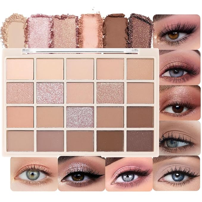 20Colors Rose Gold Dark Brown Nude Basics Matte Eyeshadow Palette,Eye Shadow Travel Makeup Palette all in one Long Lasting Waterproof Ultra-Blendable,Great for Travel Gift Kit