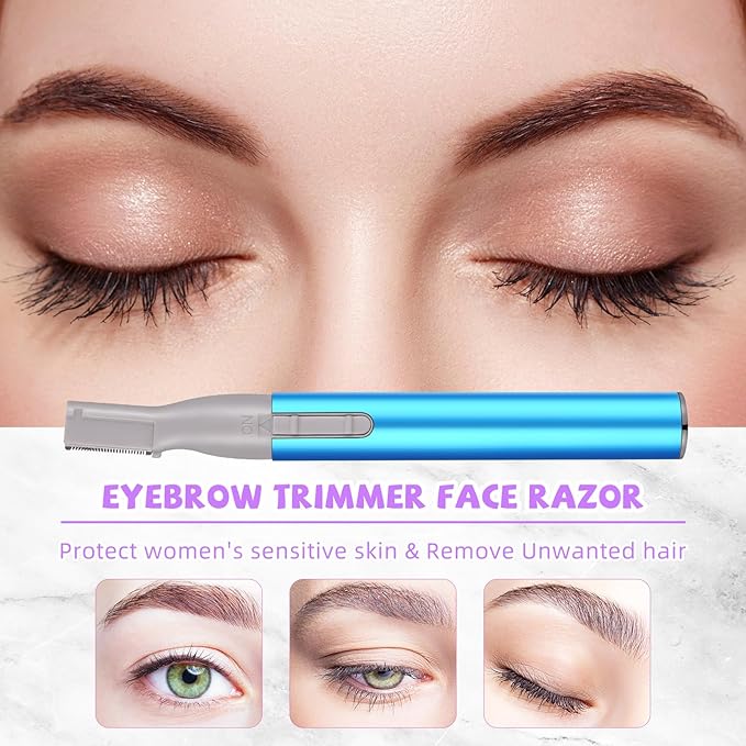 Chumia 2 Pcs Electric Eyebrow Trimmer Women Precision Face Razors Mini Shaver with Comb Christmas Women Gift Battery Operated Personal Epilator for Face Neck Fuzz Lips Leg(Sky Blue, Purple)