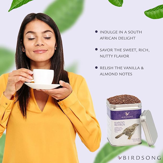 Birdsong Karoo Rooibos: Organic Rooibos Herbal Teas, Light and Refreshing Caffeine Free Tea with 100% Natural Sweet Flavor, South African Honeybush Decaffeinated Loose Leaf