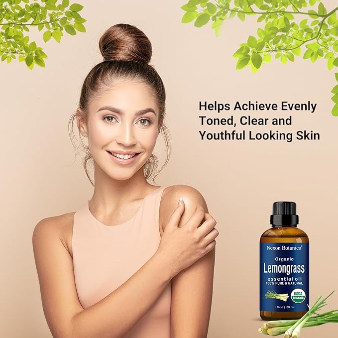 Organic Lemongrass Essential Oil 30 ml - Pure, Natural Lemongrass Oil for Diffusers & Aromatherapy - Skin & Hair Care - Undiluted - Nexon Botanics