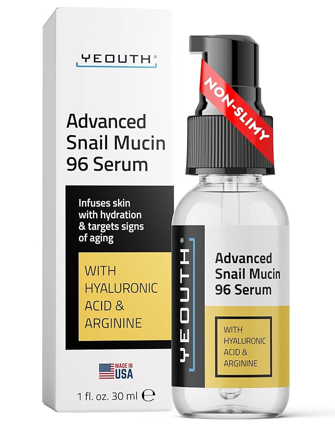 YEOUTH Snail Mucin Serum for Face, Hydrating Advanced Snail 96 Mucin Power Essence, Face Serum with Hyaluronic Acid, Lightweight, Fast-Absorbing & Non-Sticky 1oz