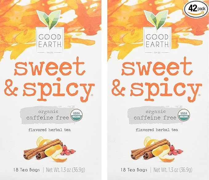 Organic Sweet & Spicy Herbal Caffeine Free Good Earth Teas 18 Tea Bag (Pack of 2)