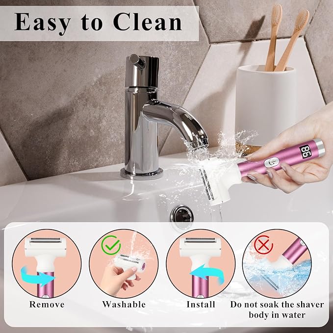 Electric Shaver for Women Men,2025 Cordless Electric Razor with 4 Accessories,Rechargeable Beauty Lady Led Display Facial Hair Remover,Smooth & Silky Bikini Trimmer for Body (Pink)