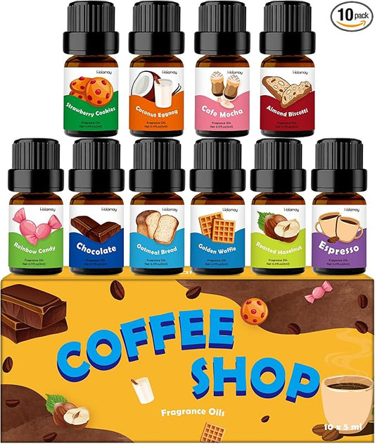 Fragrance Oil for Candle & Soap Making, Holamay Coffee Shop Premium Aromatherapy Essential Oils for Diffuser - Espresso, Cafe Mocha, Chocolate, Almond Biscotti and More Scented Oils