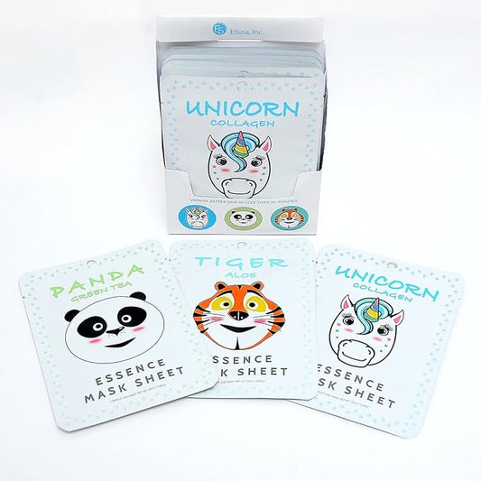 E5 Animal Print Sheet Mask (Panda, Tiger, Unicorn) 12pcs