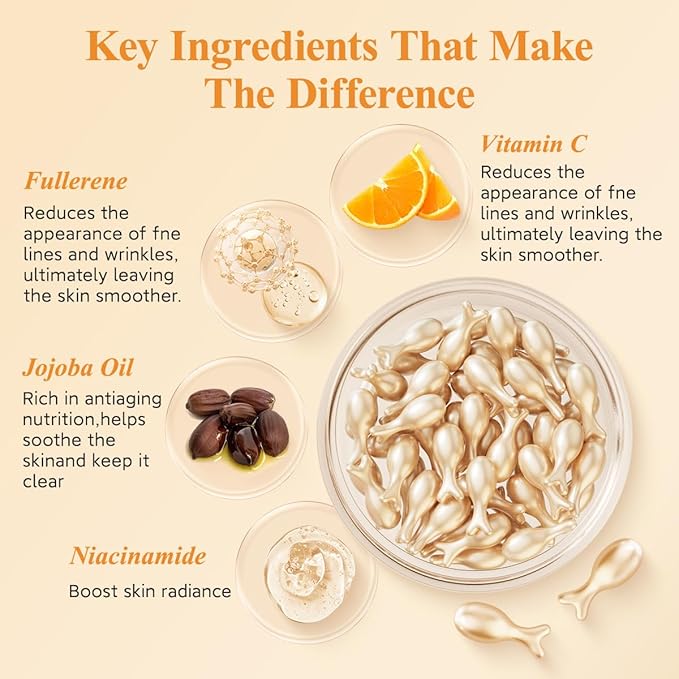 HKH Vitamin C Super Serum for Face - Anti Aging Vitamin E Facial Serum Capsules with Niacinamide, Vit C Serum Oil for Women, Even Skin Tone, Reduce Wrinkles, Moisturise, Travel Friendly (76 Capsules)