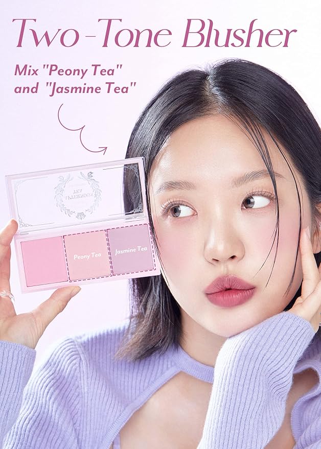 I'm Meme Palette - Afternoon Tea Blusher | Blossom Tea Blended, Cool Tone Blush for Cheek, Soft Pink, Peach, Lavender, 3 Shades Palette, Matte Powder Blush for Face&Cheeks, 0.4oz