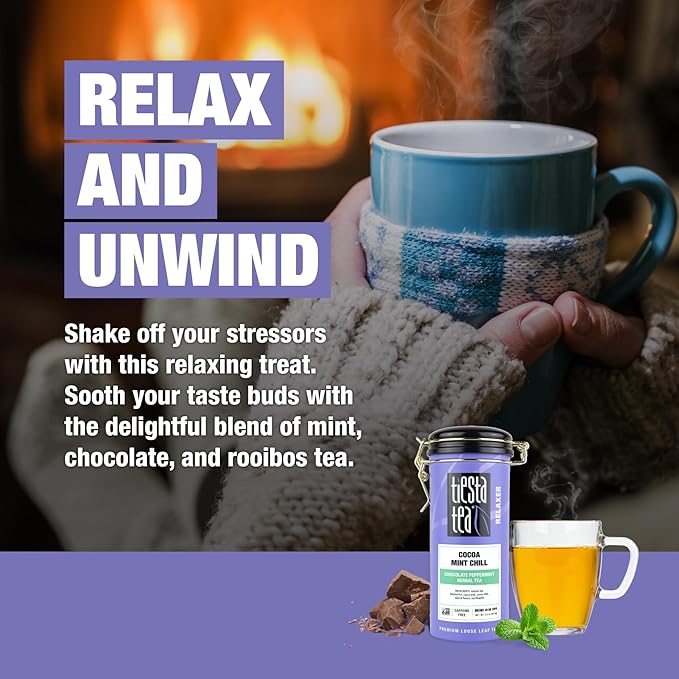 Tiesta Tea - Cocoa Mint Chill | Loose Leaf | Chocolate Peppermint Herbal Blend | Non-Caffeinated Rooibos | Brew Hot or Iced | Refillable Tin | Makes Up to 50 Cups | 3 Ounce