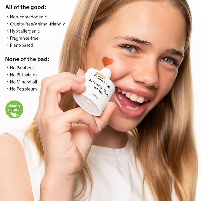 Frilliance Hydrating Go-To Glow, Bronzing Glaze Drops, Cruelty-Free Hypoallergenic for Teens of All Skin Types, 30 ml / 1 fl oz