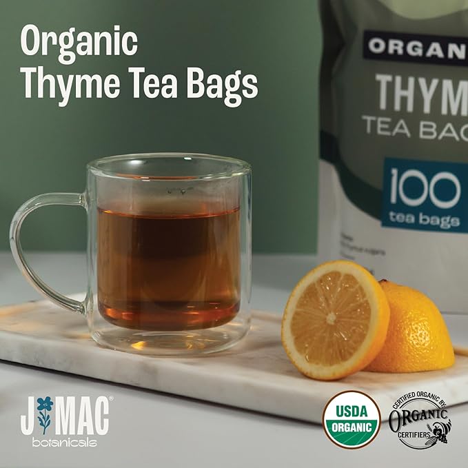 J Mac Botanicals, Certified Organic Thyme Leaf Tea (100 Tea Bags) - Certified by Organic Certifiers, Inc. - Quality Tea From Nile Valley, Egypt, Packaged in the USA