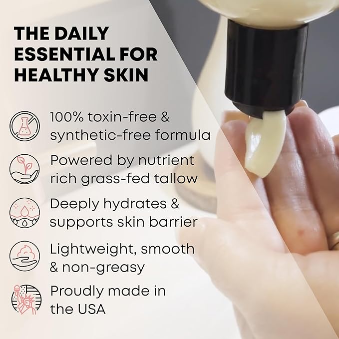 Tallow Body Lotion – 100% Grass-Fed Beef Tallow for Skin – Pure & Organic Moisturizer with Jojoba Oil & Vitamin E – Deep Hydration & Nourishment for Dry Skin (8 oz, Vanilla Scented)