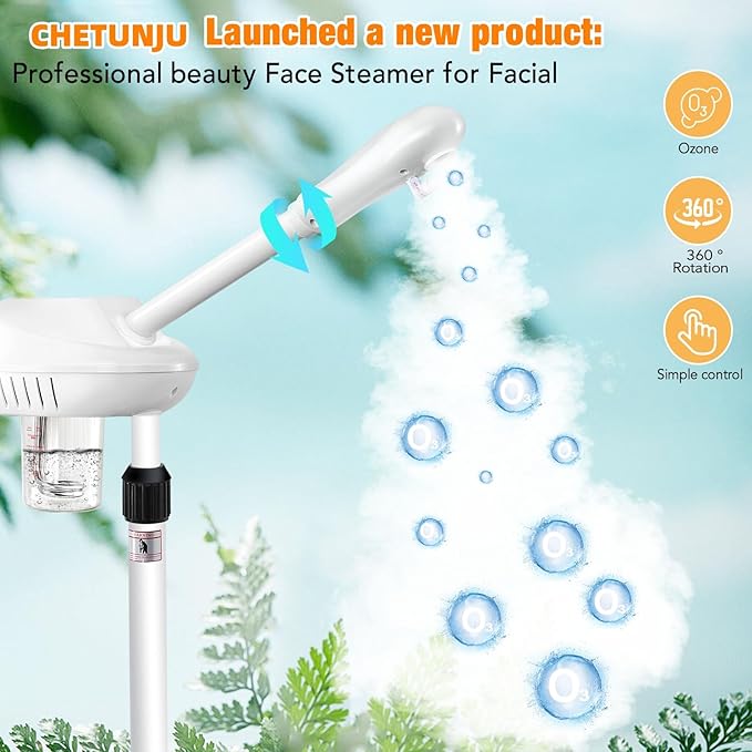 Professional Facial Steamer for Ozone Humidifier Atomizer, Adjustable Height and Angle, Face Steamer Clean Skin Firming Pores and Moisturizing Suitable for a Beauty, Spa, at Home