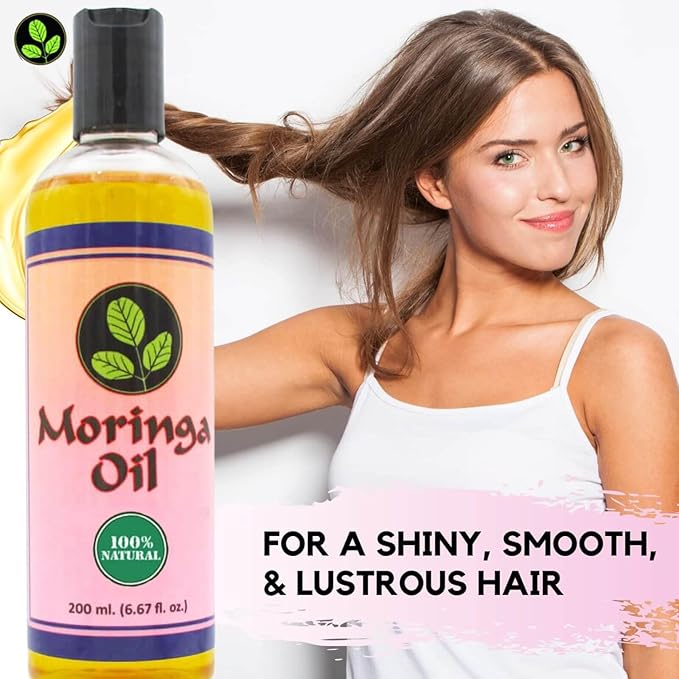 Moringa Oil 6.67 oz – Natural Face, Hair & Body Oil, 100% Pure, Cold-Pressed & Unrefined Moringa Seed Oil, Gluten-Free, Non-GMO, Vegan (200 ml)