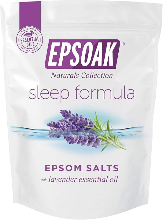 Epsoak Epsom Salt 2 lb. Magnesium Sulfate USP. (Qty. 1 x 2lb. Bag), Lavender Sleep Formula, Resealable Epsom Salt Bag, Made in The USA, Cruelty-Free Certified