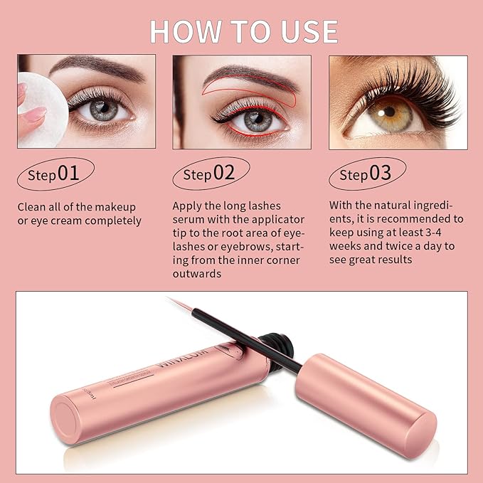 Premium Eyelash Growth Serum, Lash Growth Serum 5ML, Eyebrow Growth Serum with Peptides, Irritation-Free Eyelash Serum to Grow Lashes, Lash Boost for Fuller, Longer, Thicker, and Stronger Lashes, Pink