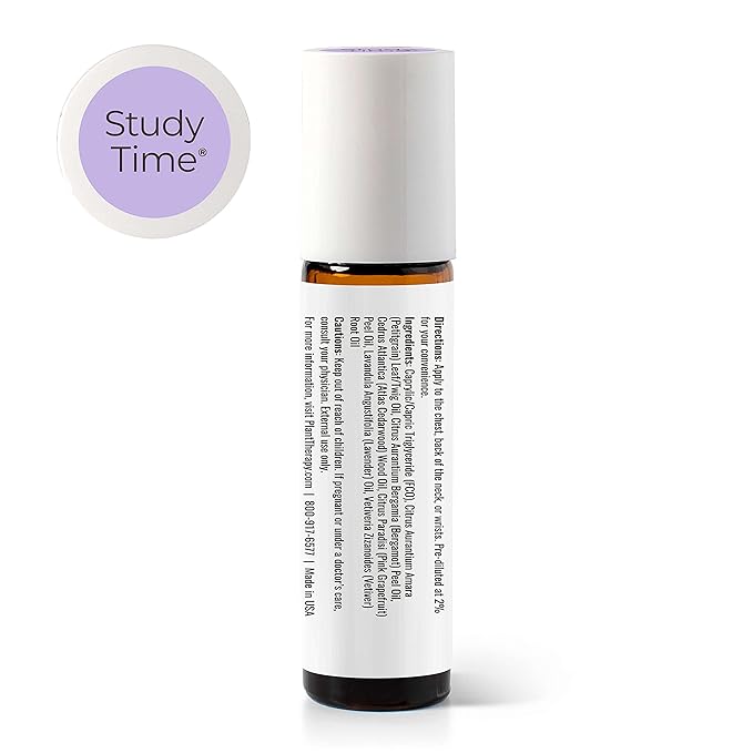 Plant Therapy KidSafe Study Time Essential Oil Blend for Focus, Mind Calming, Concentration Blend for Kids 100% Pure, Pre-Diluted Roll-On, Natural Aromatherapy, Therapeutic Grade 10 mL (1/3 oz)