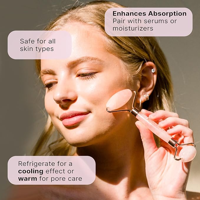 Rose Quartz Face Roller - Relaxation Gifts for Women, Skin Care Tools for Fine Lines and Wrinkles, Teenage Girl Gifts, Beauty Gift Ideas, Face Massager Tools, Facial Tool, Self Care Gift for Women