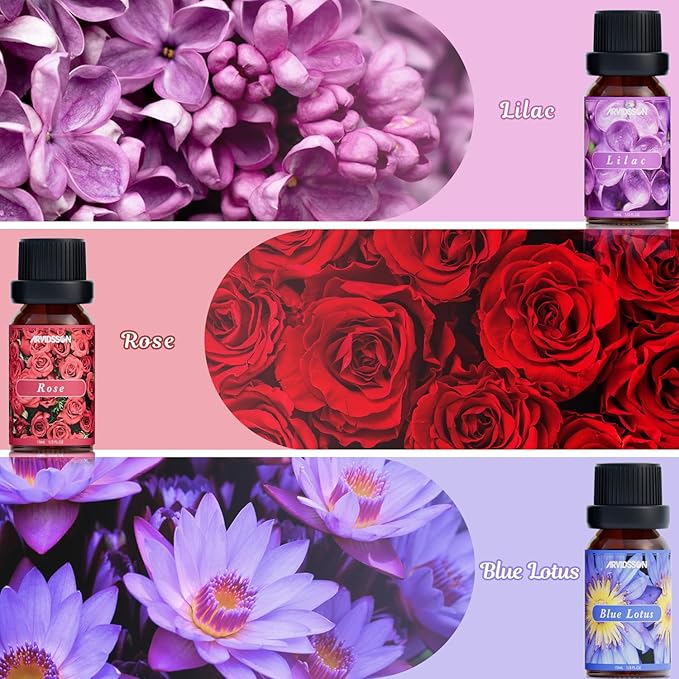 Floral Essential Oils Set, ARVIDSSON Flower Fragrance Oil for Candle Making - Rose, Gardenia, Cherry Blossom, Honeysuckle, Lilac, Diffuser Scented Oil Gift for Women