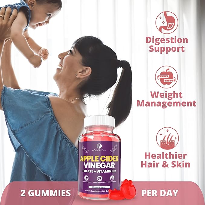 Postpartum Hair Growth Vitamins Plus Apple Cider Vinegar Gummies with Folate and Vitamin B12 - Nourishing Support for New Moms' Weight Management, Healthy Digestion