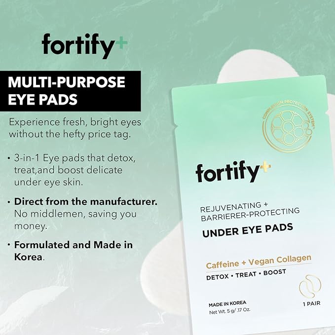 Fortify 9-in-1 Korean Under Eye Pads with Zeolite - Anti Dark Circles & Puffy Eyes Treatment, Dermatologist Tested - 20 Pairs (4 Pack)
