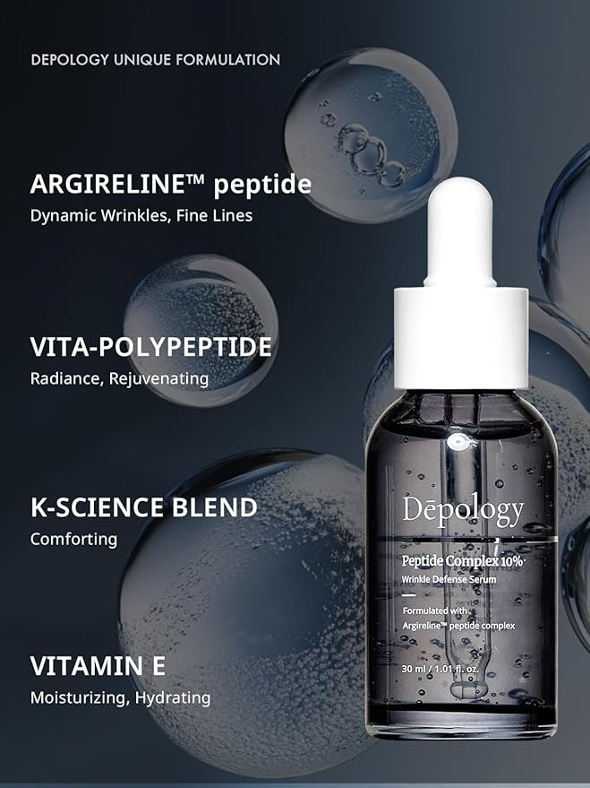 Depology Peptide Serum Duo, MATRIXYL® 3000 Serum + Peptide Complex 10% Wrinkle Defense, Argireline™ Peptide Serum, Hydrating Face Serum Targets Dynamic Wrinkles