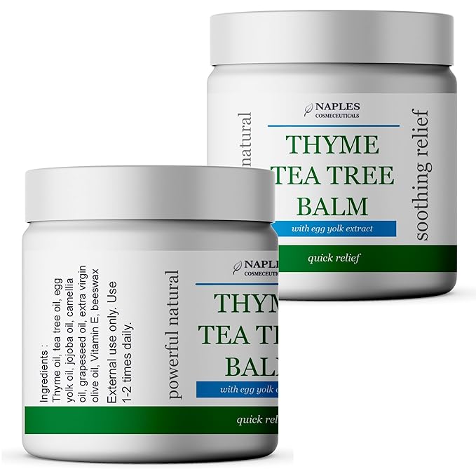 Thyme and Tea Tree Oil Balm with Egg Yolk Oil Cystic Acne Relief, Blind Pimples, Soothing Salve Irritations, Bartholin Cyst, Eczema, Psoriasis