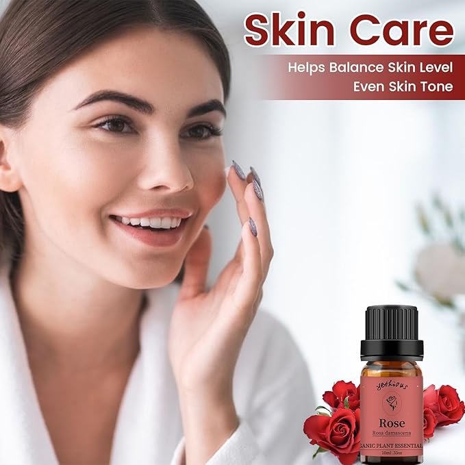 yethious Rose Essential Oil Eucalyptus Essential Oils Set 100% Pure Organic Aromatherapy Oils Rose Oil Essential Oil for Diffuser - 2 Pack 10ML