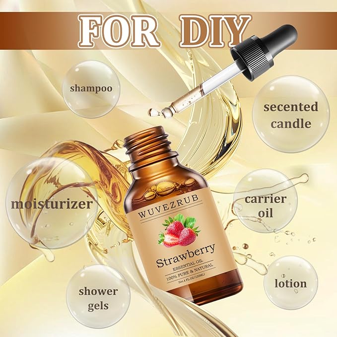 Strawberry Essential Oils 120ML, Pure Strawberry Essential Oil for Aromatherapy Diffuser - 4 Fl Oz