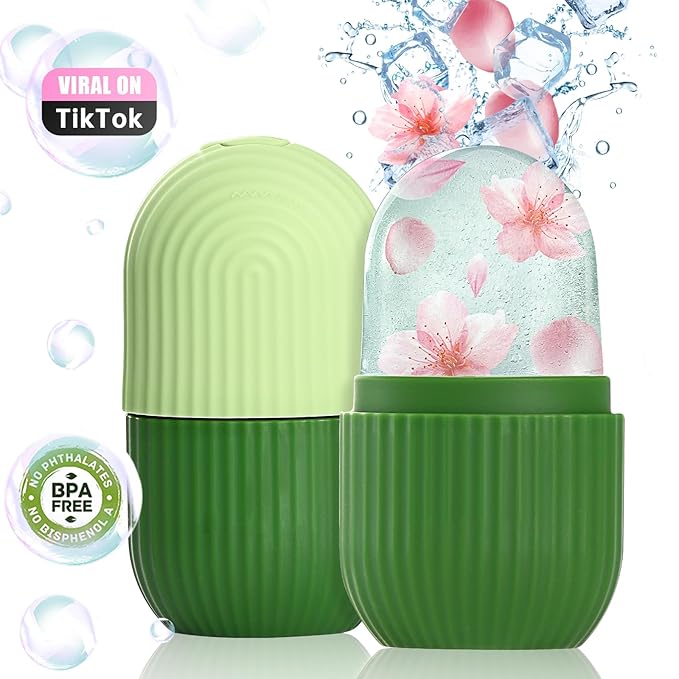 Facial Ice Roller, Face and Eye Massage Tool, Silicone Ice Mold, Gua Sha, Green