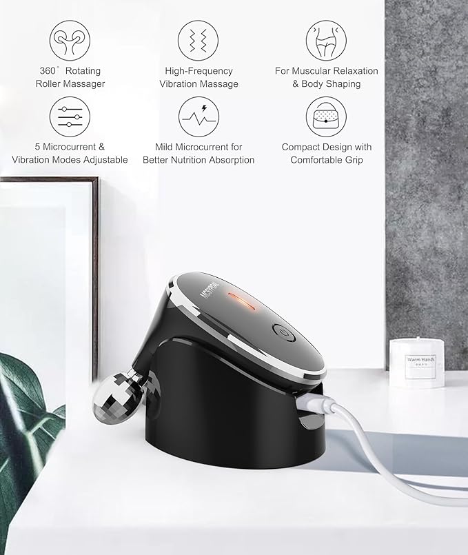 Micro-Current-Facial-Device, 5-in-1 Facial Roller Massager for Skin Care at Home, Face Massager Tool, Black