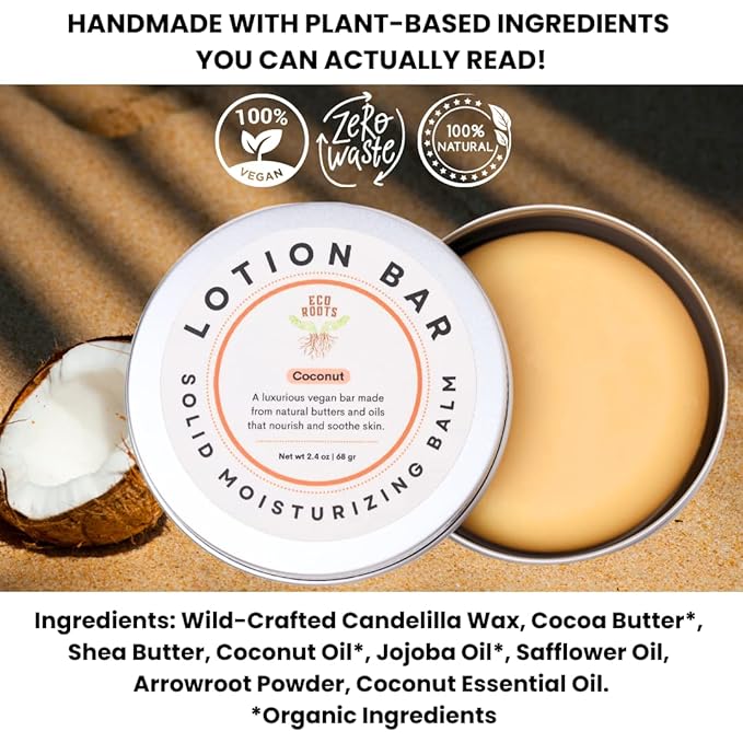 ECO ROOTS Lotion Bar | Waterless Lotion Bar | Solid Lotion | Natural Ingredients | Moisturizer Bar | Lotion Balm | coconut
