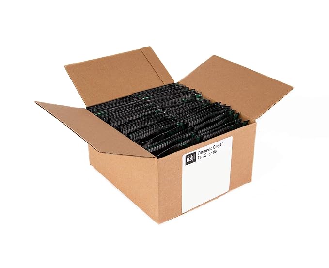 Rishi Tea Turmeric Ginger Herbal Tea - Organic Sachet Bags, Caffeine Free Ayurvedic Digestive Blend with Spicy Ginger & Citrus - 50 Count