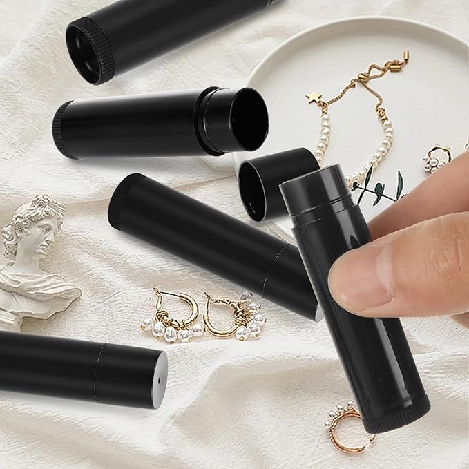 100 Pack Empty Lip Balm Tubes, Black