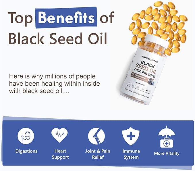 ORGANICS NATURE Collagen with Sea Moss Vanilla Caramel & Black Seed Oil Caps. 1000MG Softgels Bundle.